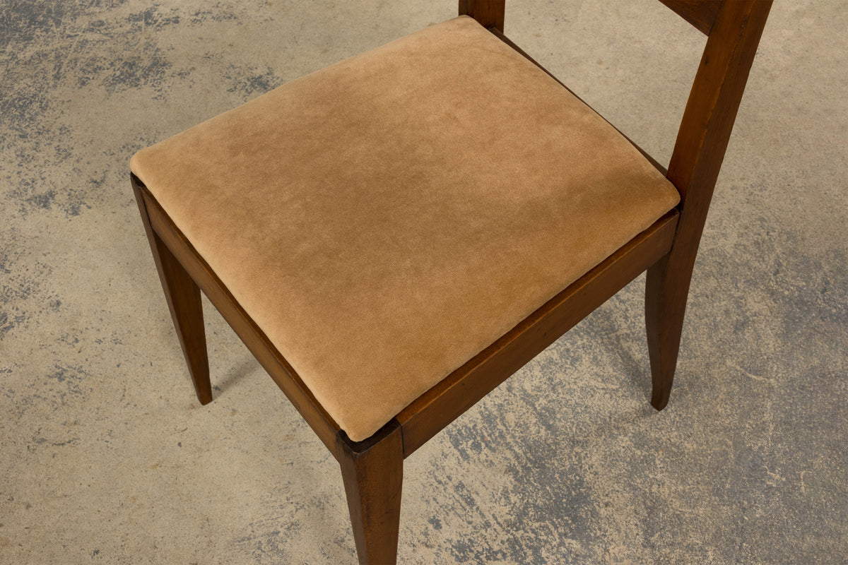 1930s French Art Deco Mahogany Side Chairs W/ Beige Velvet - A Pair