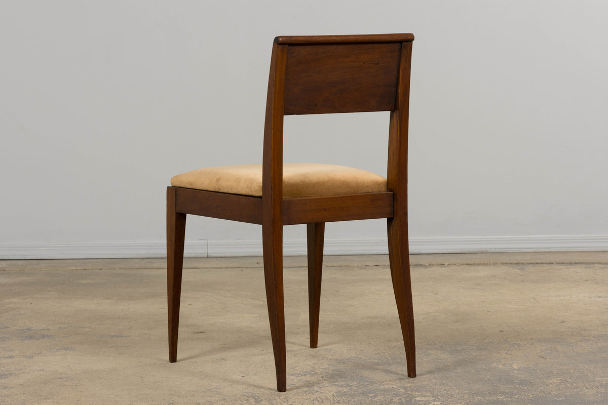 1930s French Art Deco Mahogany Side Chairs W/ Beige Velvet - A Pair