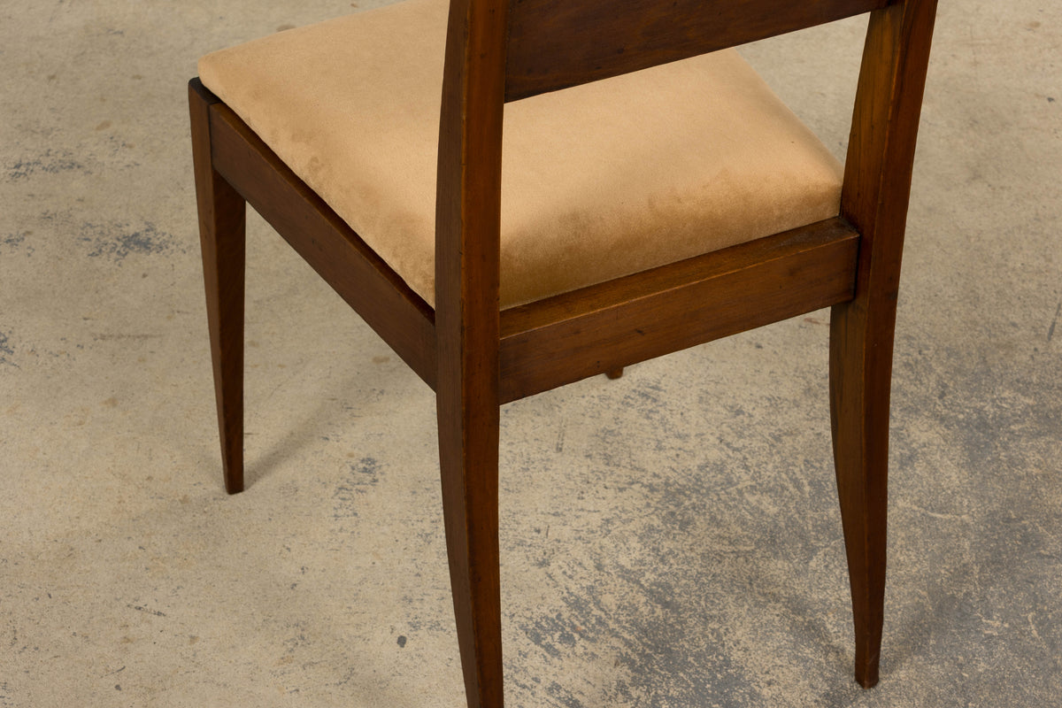 1930s French Art Deco Mahogany Side Chairs W/ Beige Velvet - A Pair