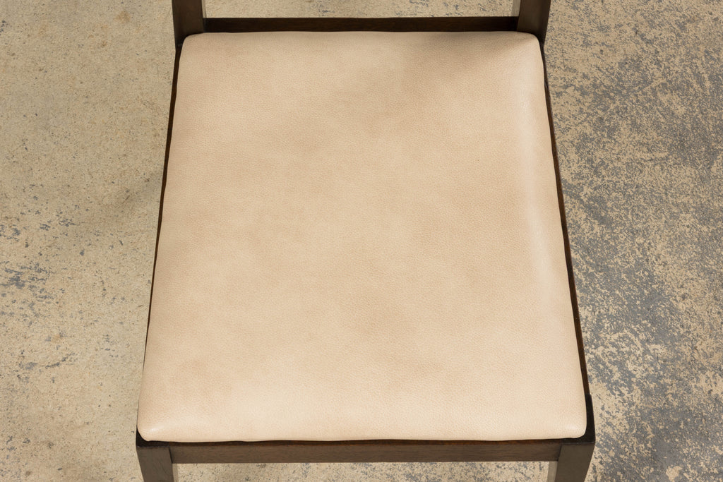 1930s French Art Deco Mahogany Side Chair W/ Cream Leather