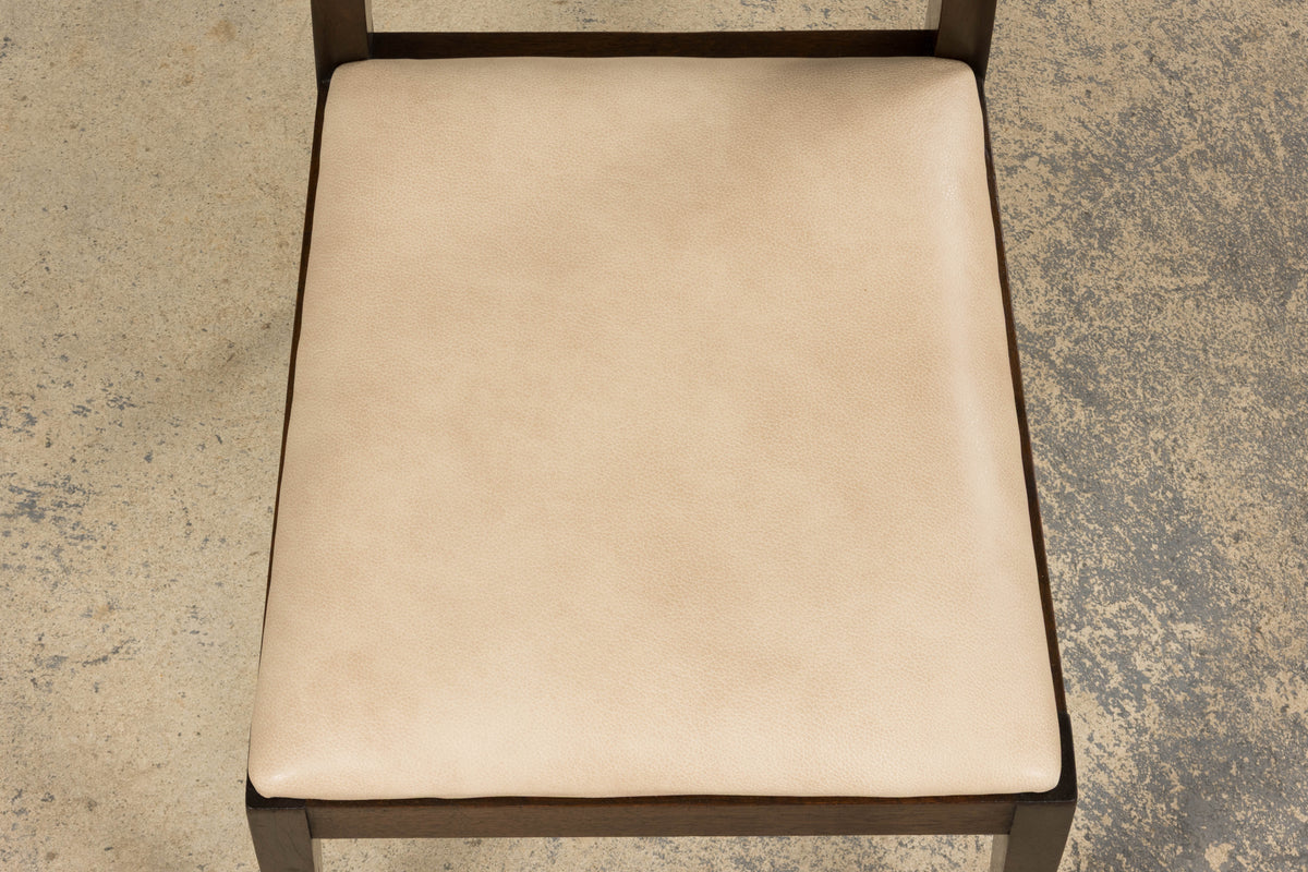 1930s French Art Deco Mahogany Side Chair W/ Cream Leather