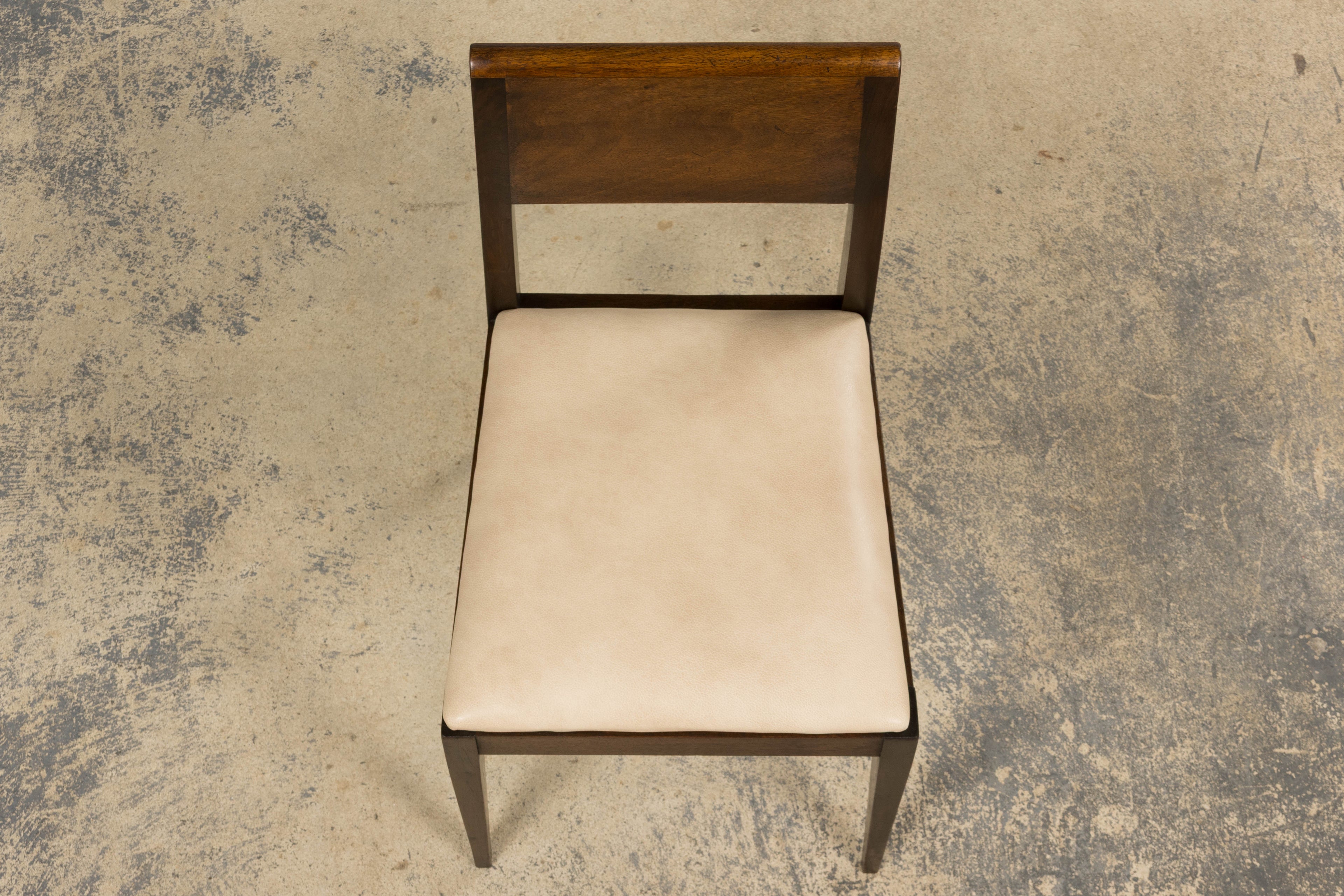 1930s French Art Deco Mahogany Side Chair W/ Cream Leather