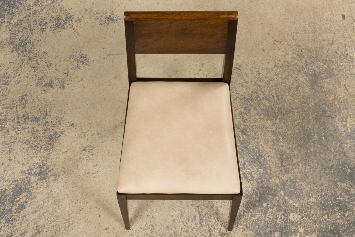 1930s French Art Deco Mahogany Side Chair W/ Cream Leather