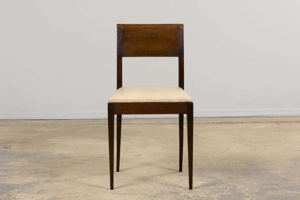 1930s French Art Deco Mahogany Side Chair W/ Cream Leather