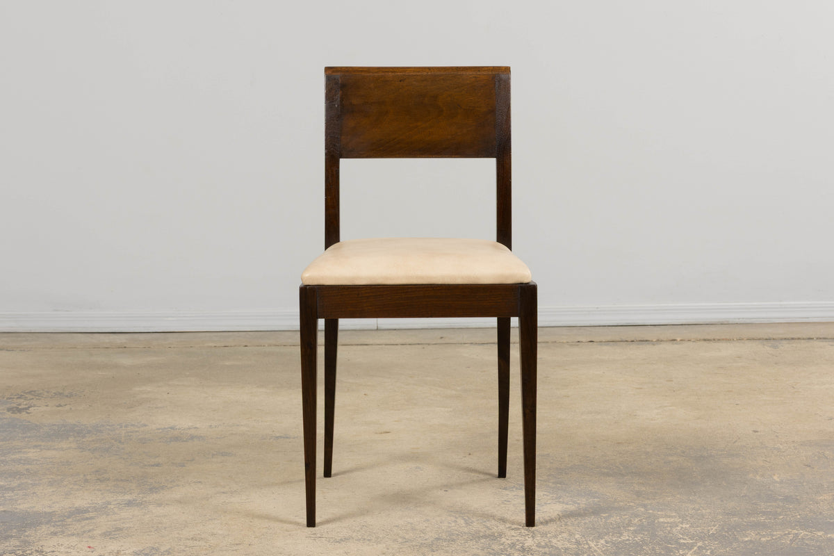 1930s French Art Deco Mahogany Side Chair W/ Cream Leather