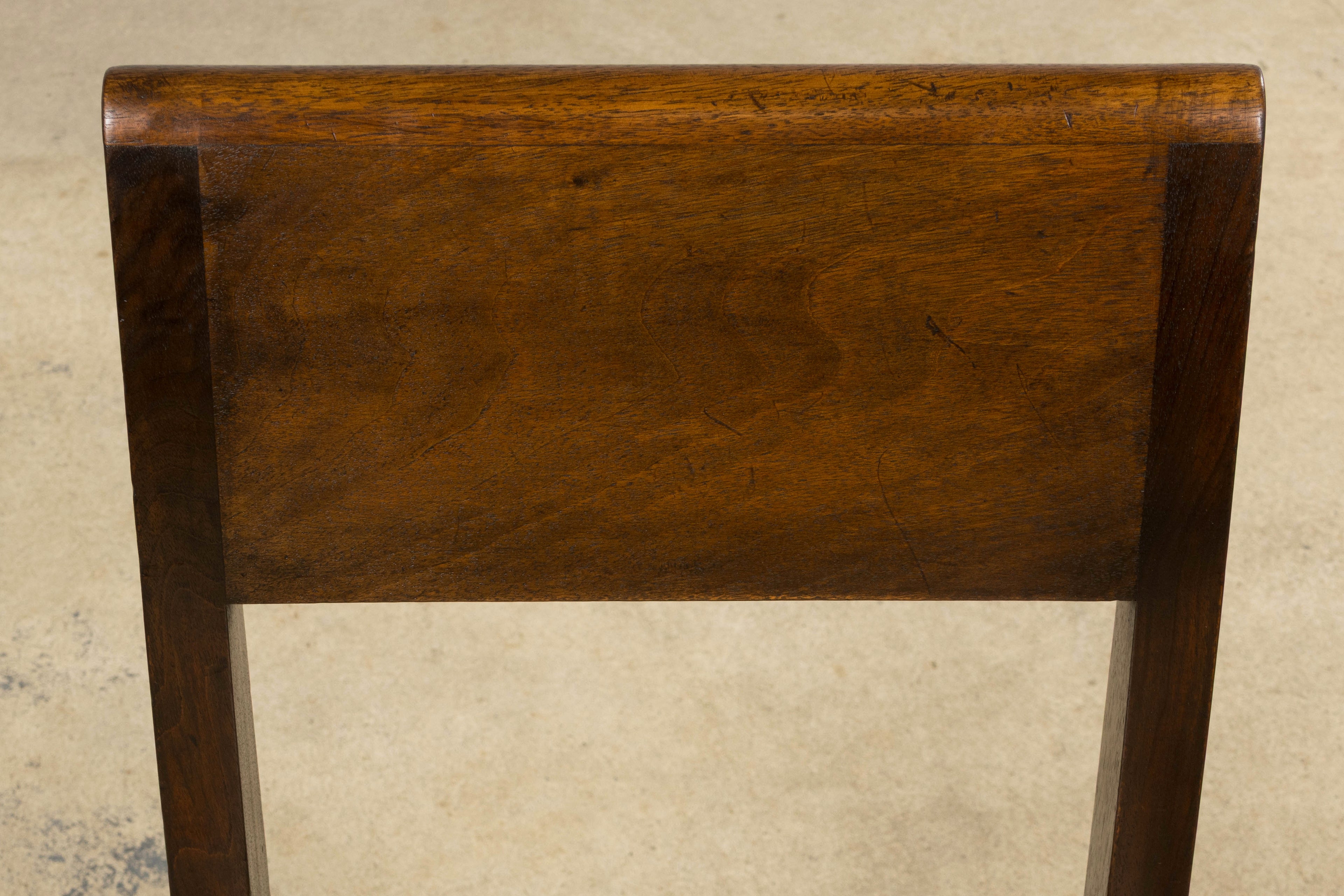 1930s French Art Deco Mahogany Side Chair W/ Cream Leather