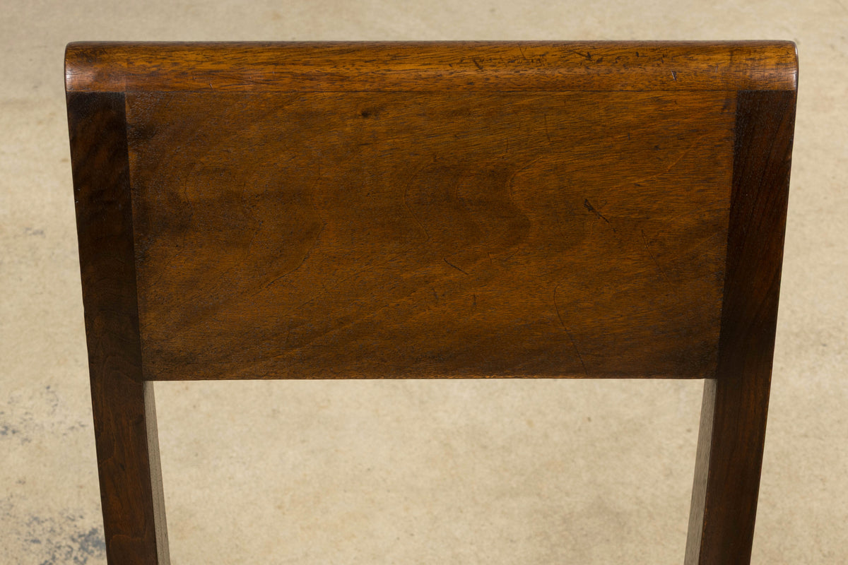 1930s French Art Deco Mahogany Side Chair W/ Cream Leather