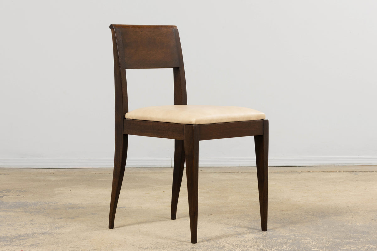 1930s French Art Deco Mahogany Side Chair W/ Cream Leather