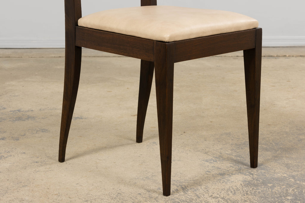 1930s French Art Deco Mahogany Side Chair W/ Cream Leather