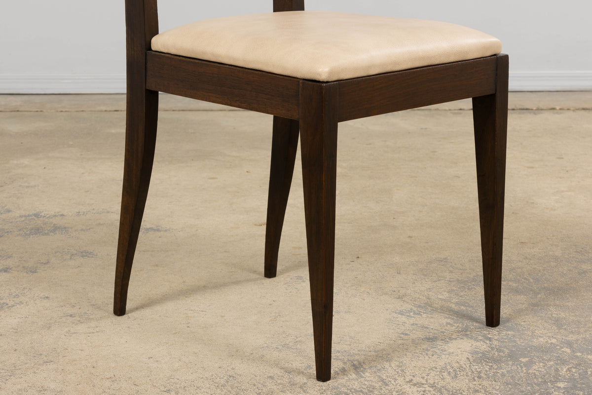 1930s French Art Deco Mahogany Side Chair W/ Cream Leather