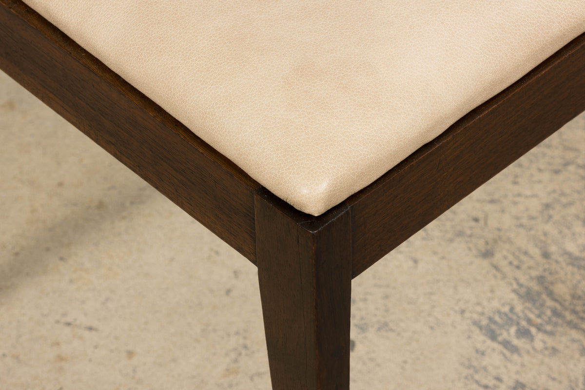 1930s French Art Deco Mahogany Side Chair W/ Cream Leather