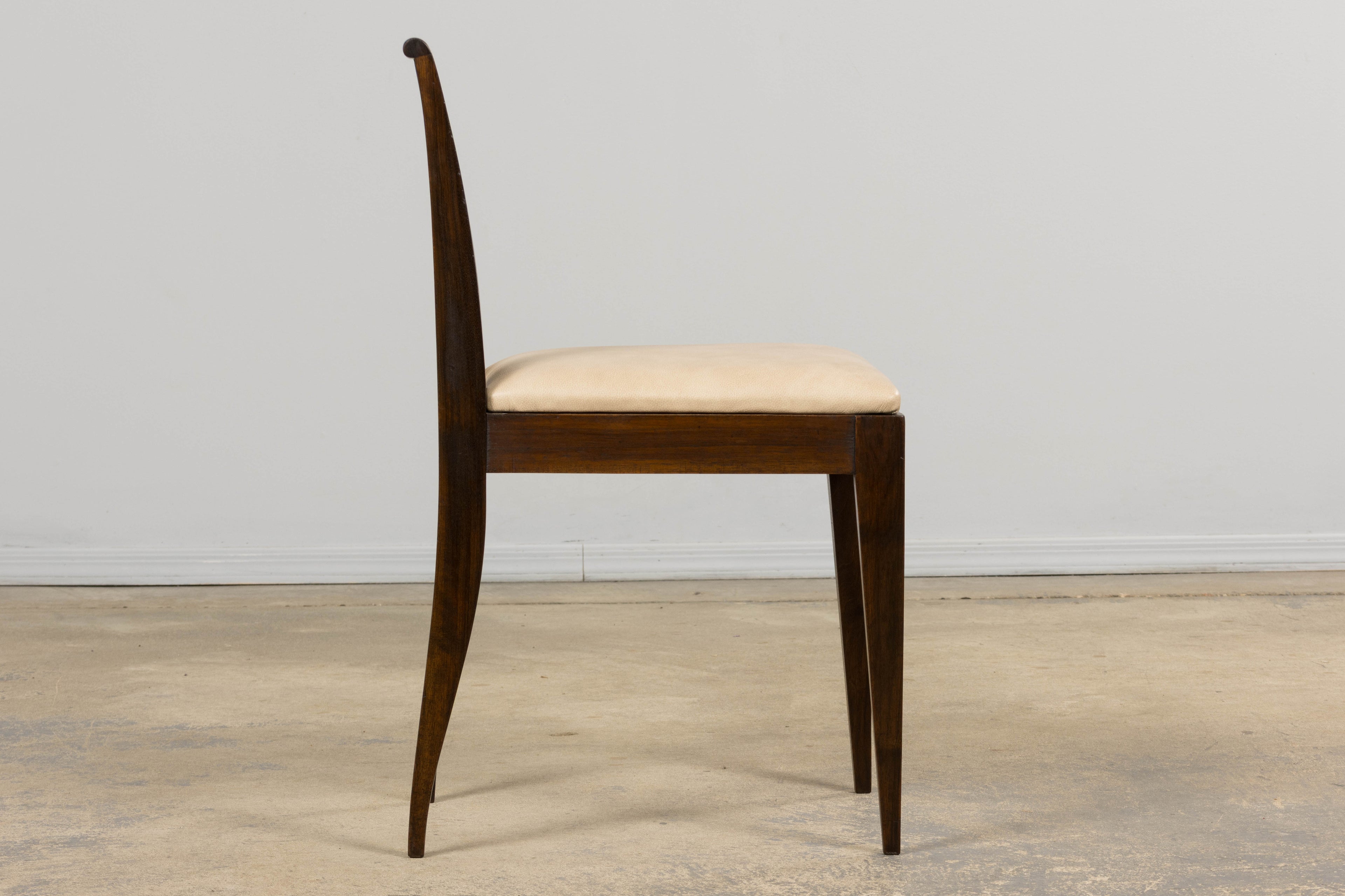 1930s French Art Deco Mahogany Side Chair W/ Cream Leather