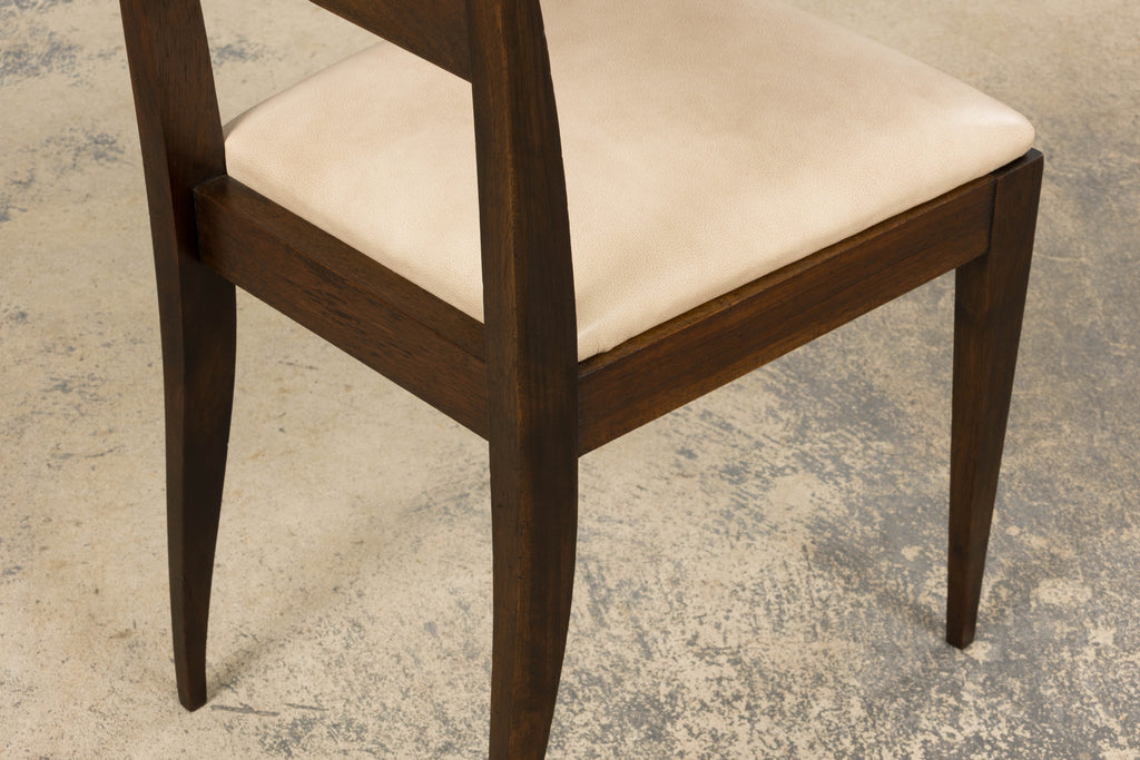 1930s French Art Deco Mahogany Side Chair W/ Cream Leather
