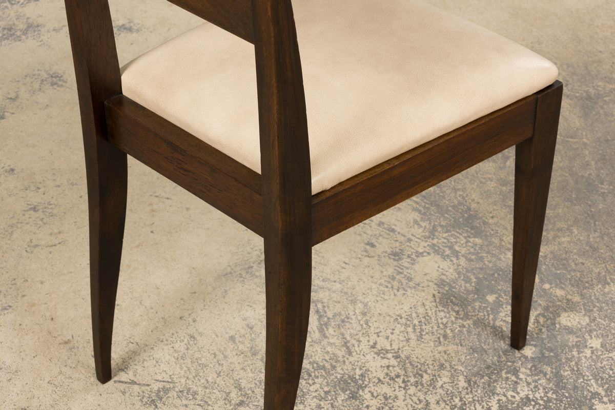 1930s French Art Deco Mahogany Side Chair W/ Cream Leather