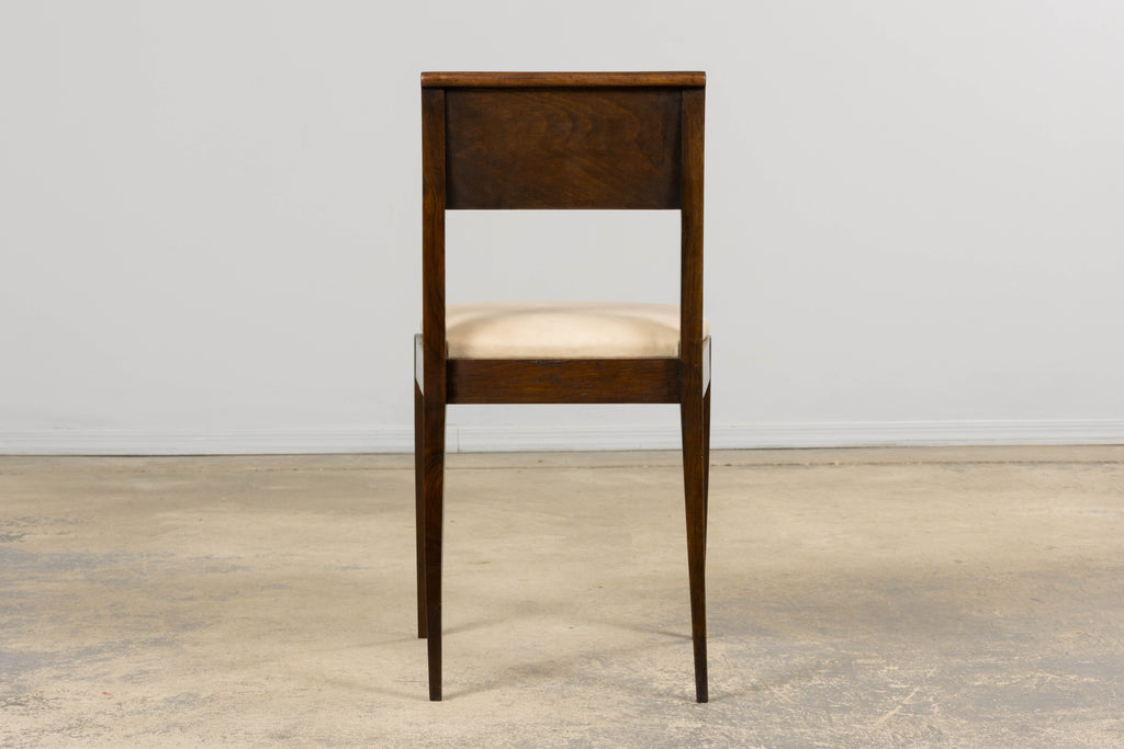 1930s French Art Deco Mahogany Side Chair W/ Cream Leather
