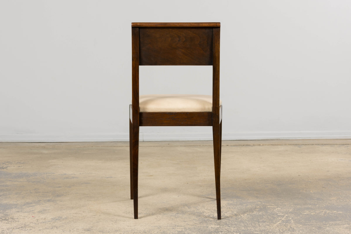 1930s French Art Deco Mahogany Side Chair W/ Cream Leather