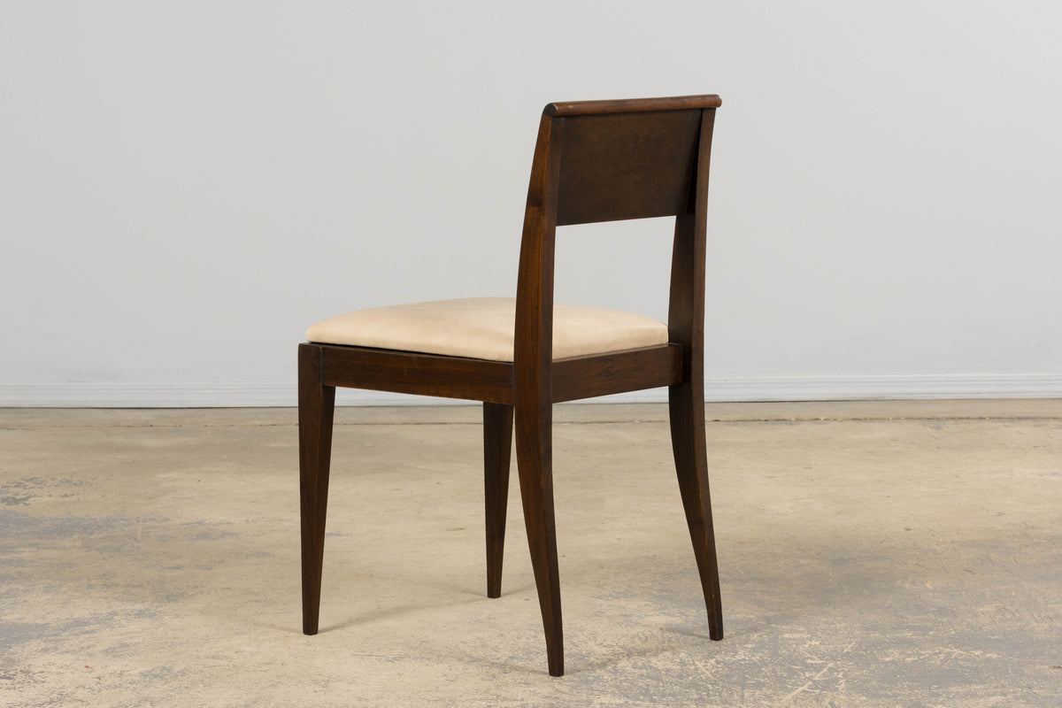 1930s French Art Deco Mahogany Side Chair W/ Cream Leather