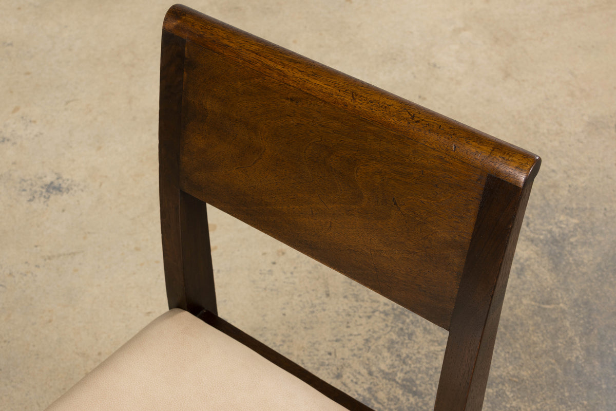 1930s French Art Deco Mahogany Side Chair W/ Cream Leather