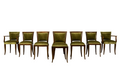 Set of 8 1930s French Art Deco Maple Dining Chairs in Olive Green Velvet