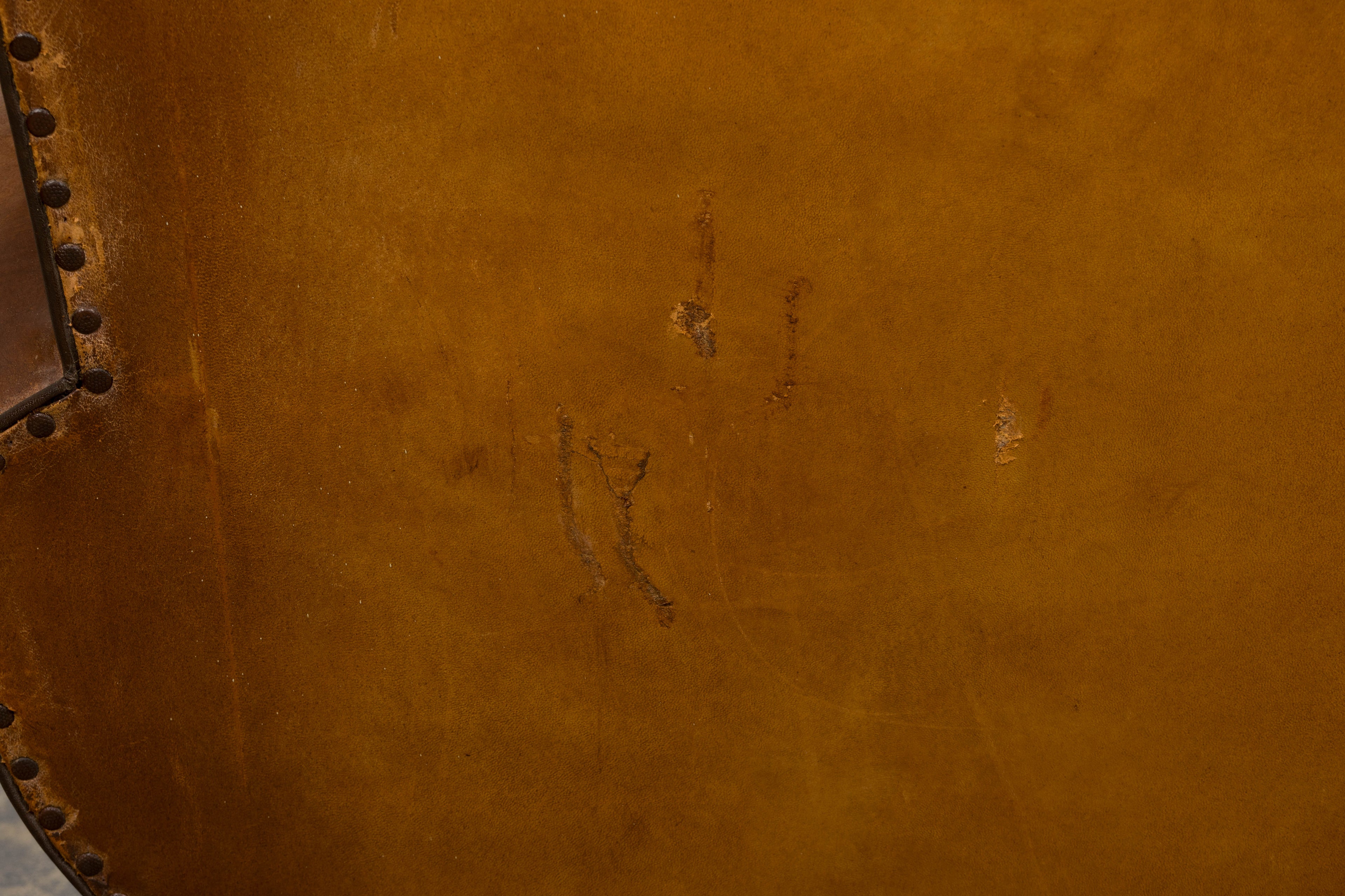 ON HOLD 1920s French Art Deco Scalloped Back Club Chairs in Caramel Leather – A Pair