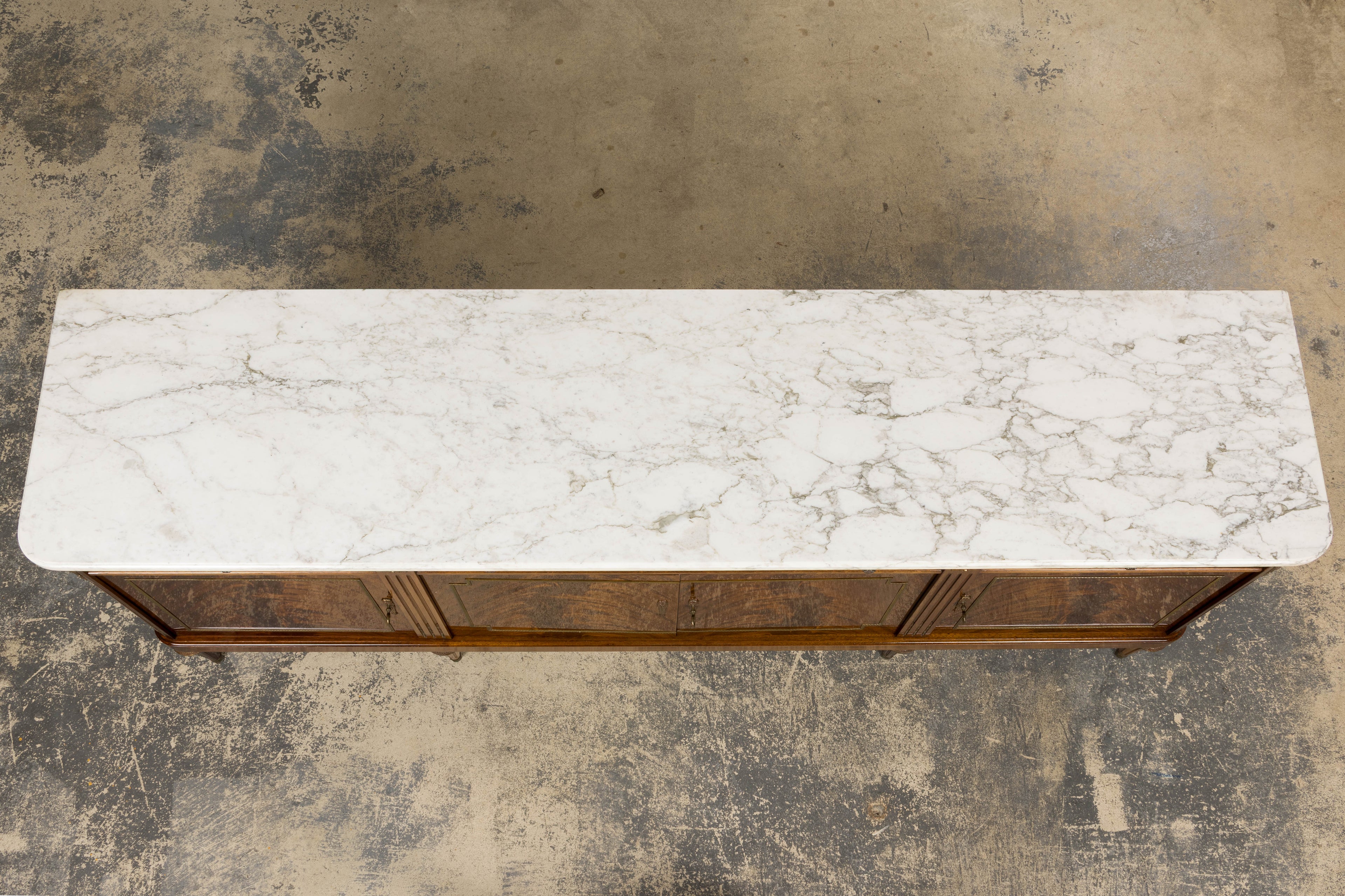 French Louis XVI Style Mahogany Sideboard Buffet W/ Carrara Marble