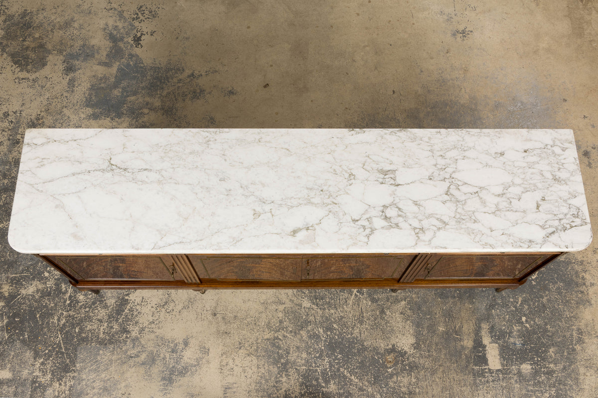 French Louis XVI Style Mahogany Sideboard Buffet W/ Carrara Marble