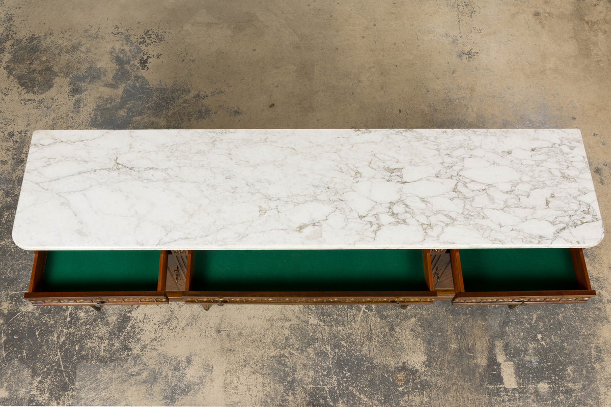 French Louis XVI Style Mahogany Sideboard Buffet W/ Carrara Marble