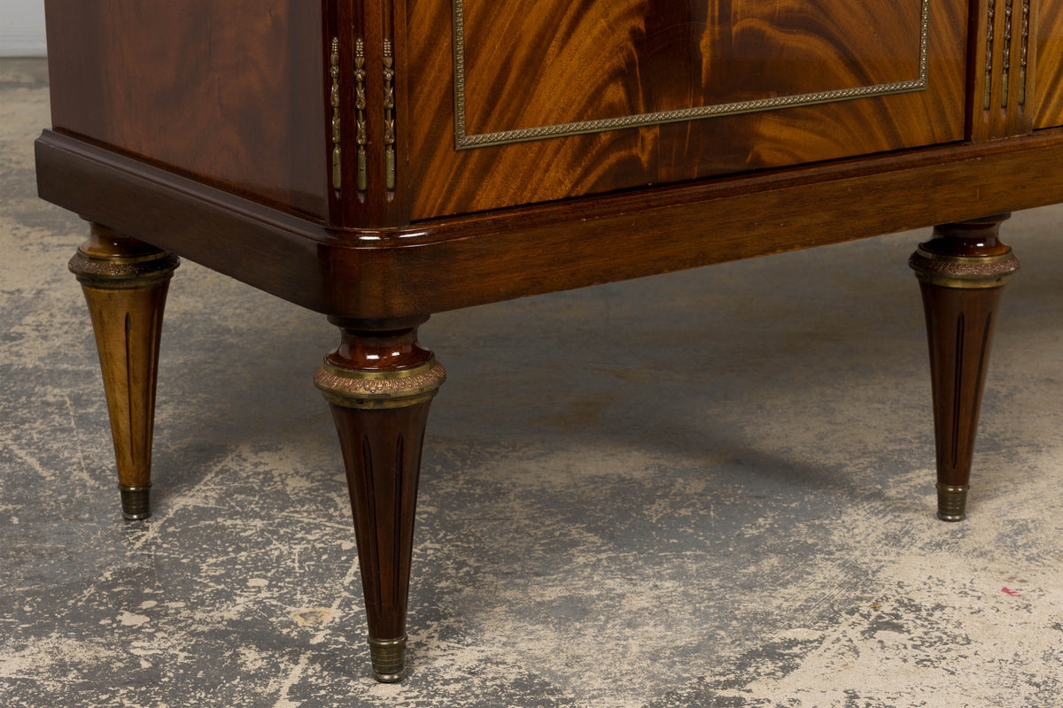 French Louis XVI Style Mahogany Sideboard Buffet W/ Carrara Marble