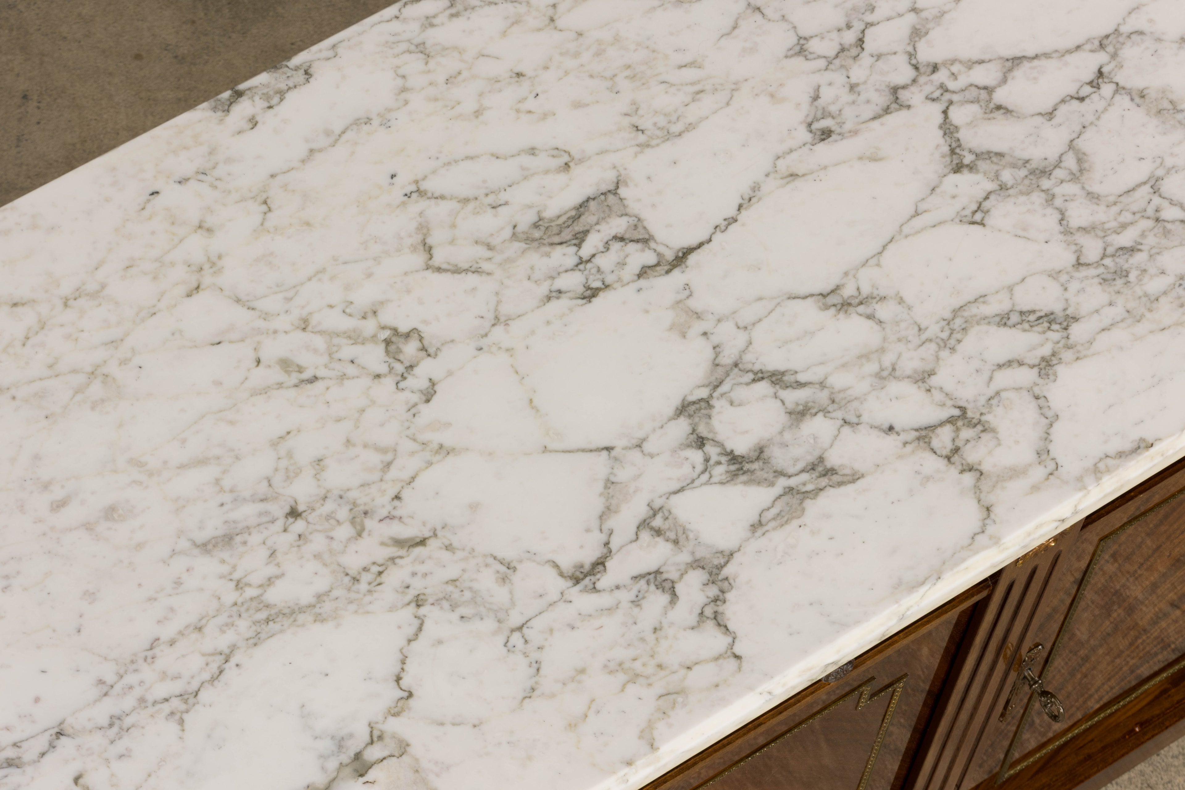 French Louis XVI Style Mahogany Sideboard Buffet W/ Carrara Marble