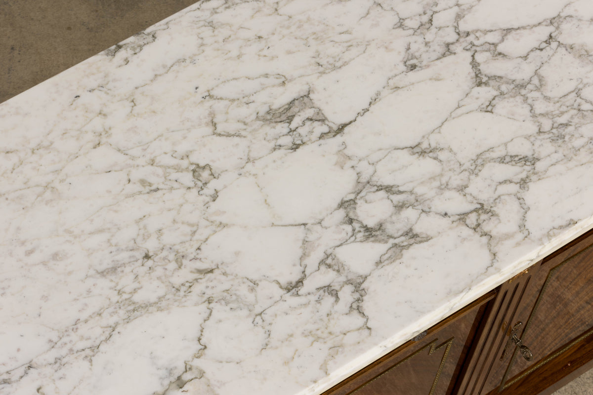 French Louis XVI Style Mahogany Sideboard Buffet W/ Carrara Marble