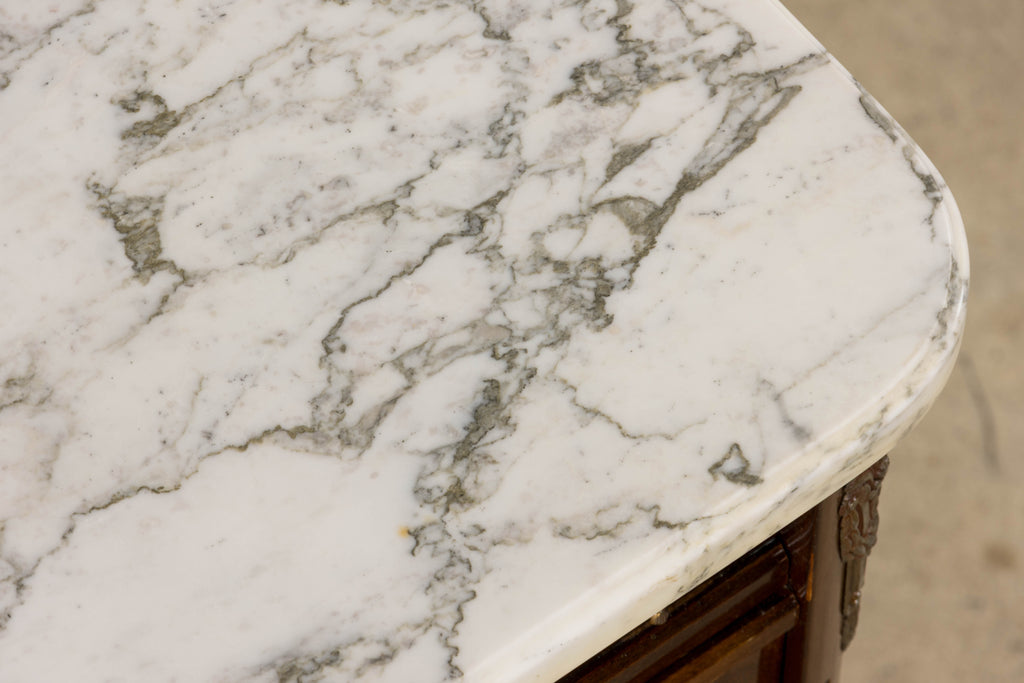 French Louis XVI Style Mahogany Sideboard Buffet W/ Carrara Marble