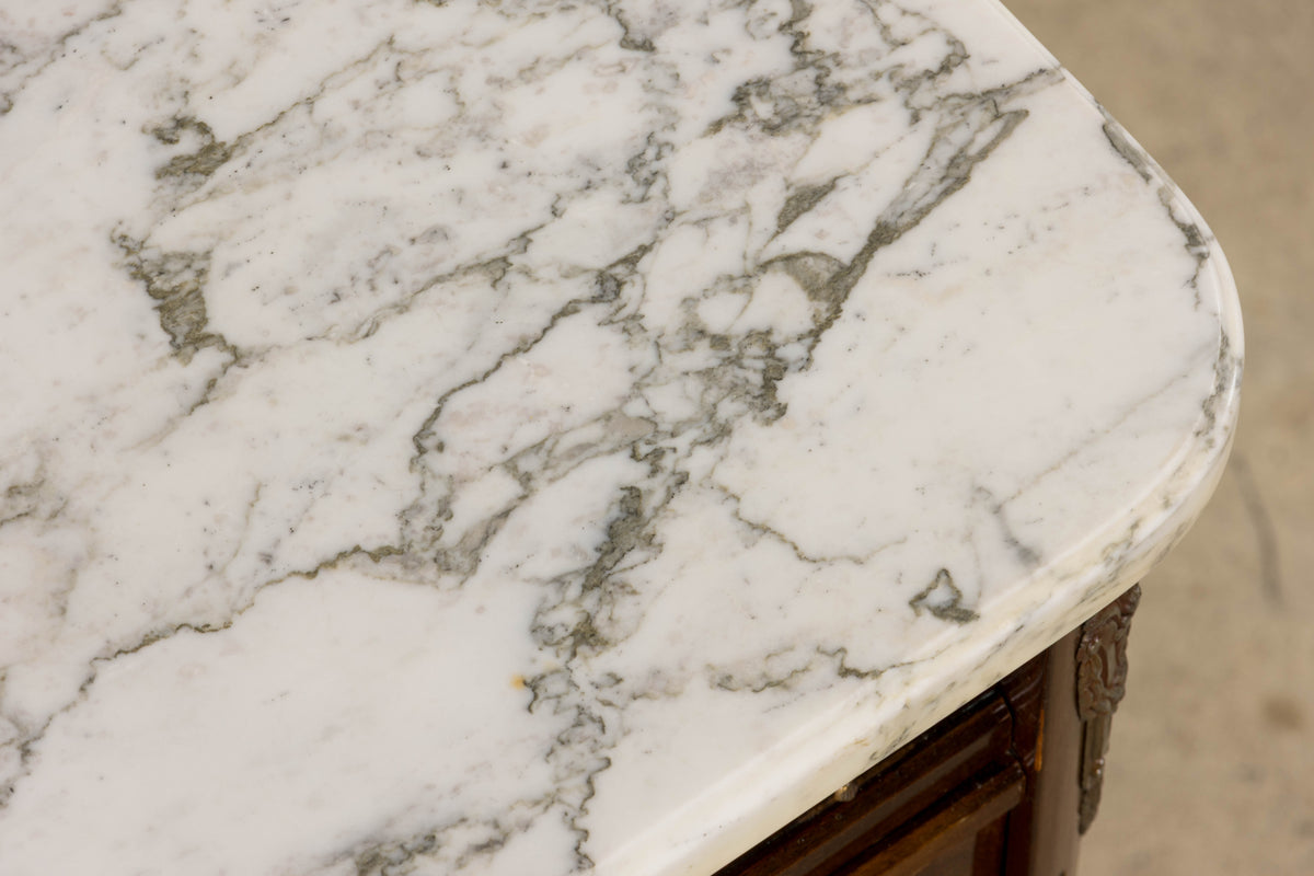 French Louis XVI Style Mahogany Sideboard Buffet W/ Carrara Marble