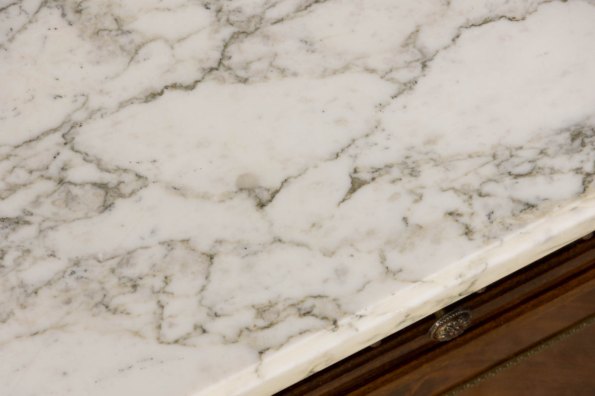 French Louis XVI Style Mahogany Sideboard Buffet W/ Carrara Marble