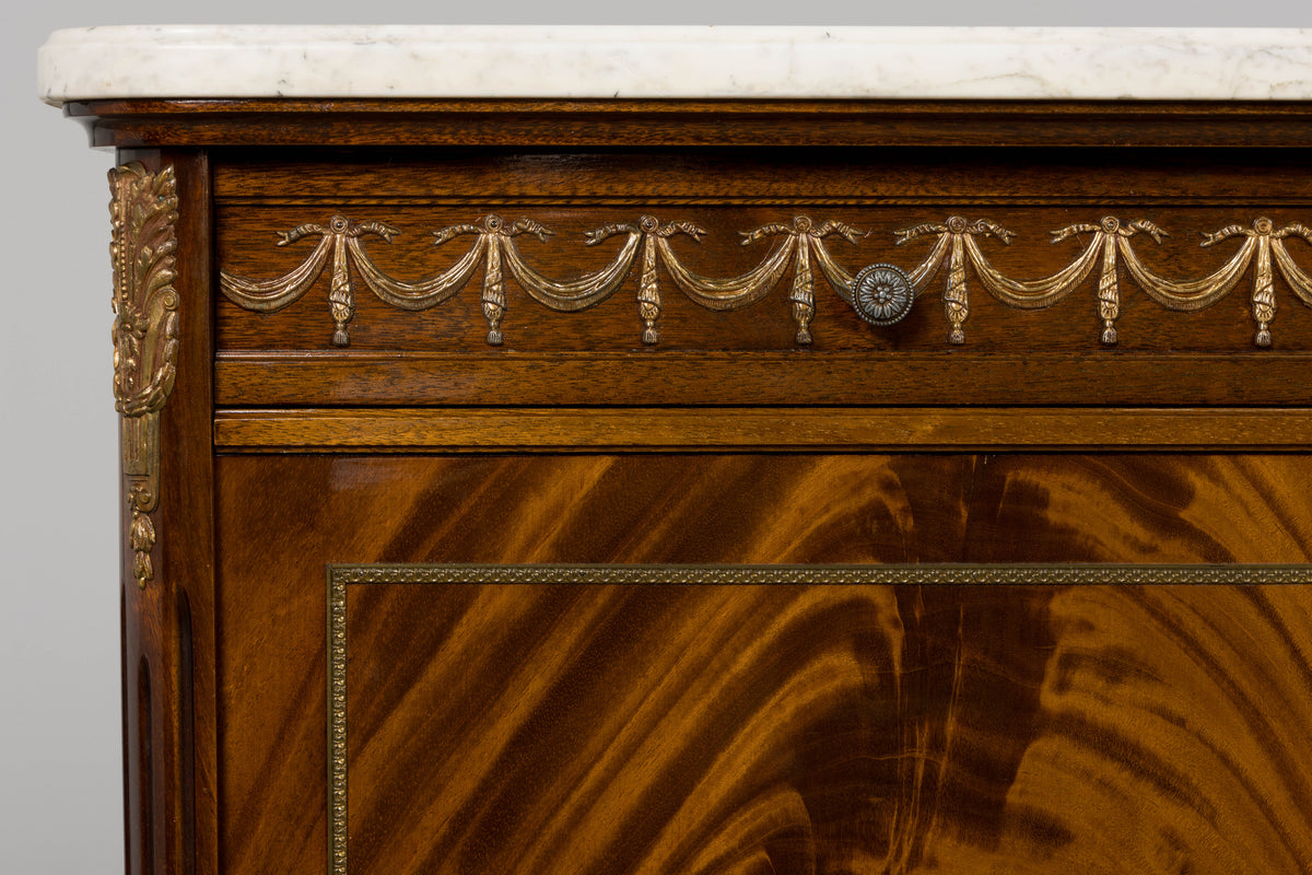 French Louis XVI Style Mahogany Sideboard Buffet W/ Carrara Marble