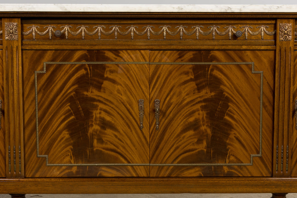 French Louis XVI Style Mahogany Sideboard Buffet W/ Carrara Marble