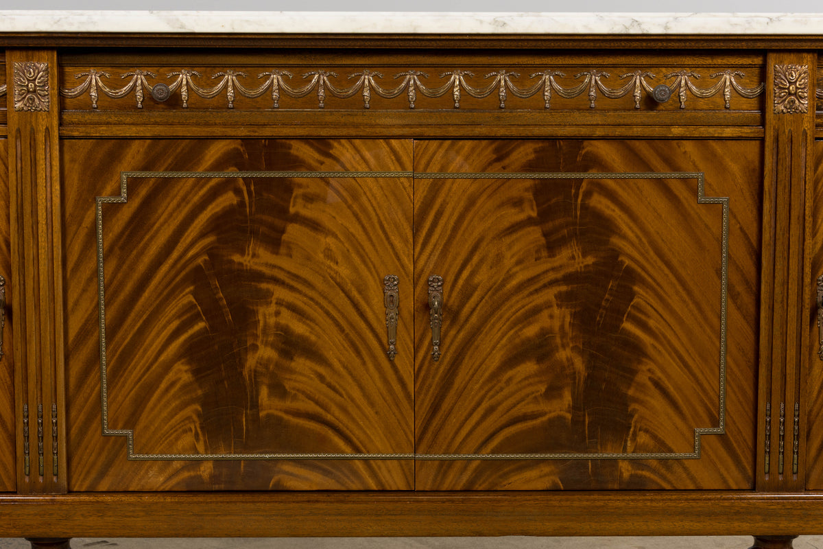 French Louis XVI Style Mahogany Sideboard Buffet W/ Carrara Marble