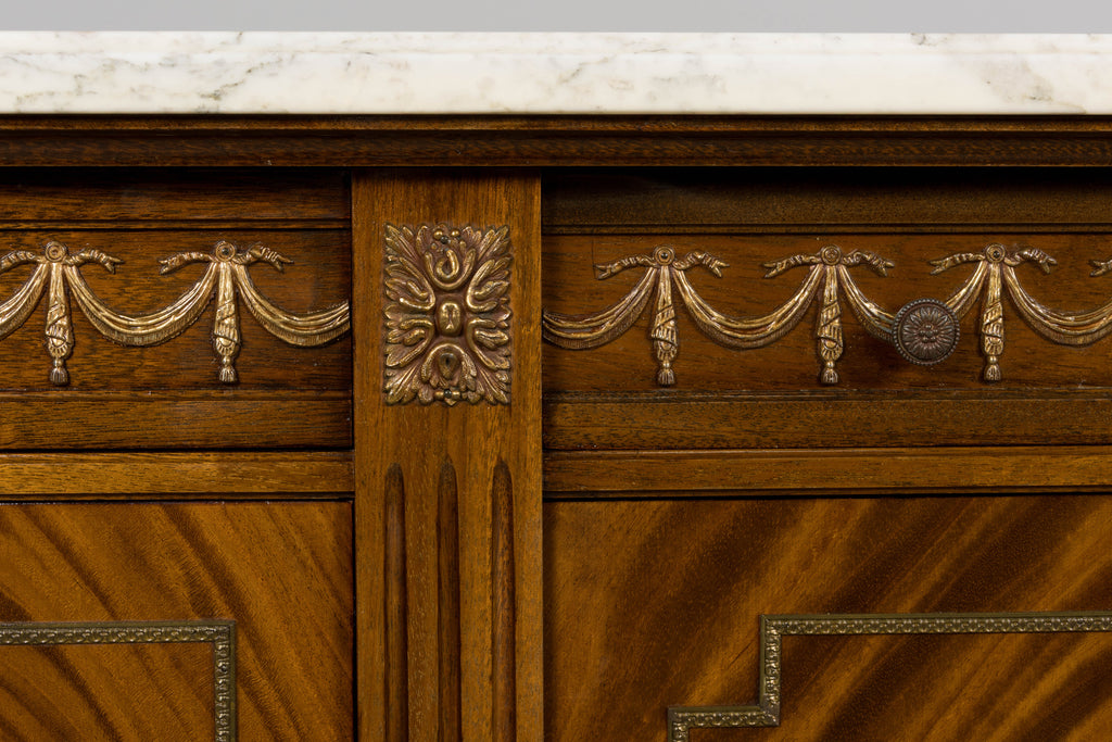 French Louis XVI Style Mahogany Sideboard Buffet W/ Carrara Marble