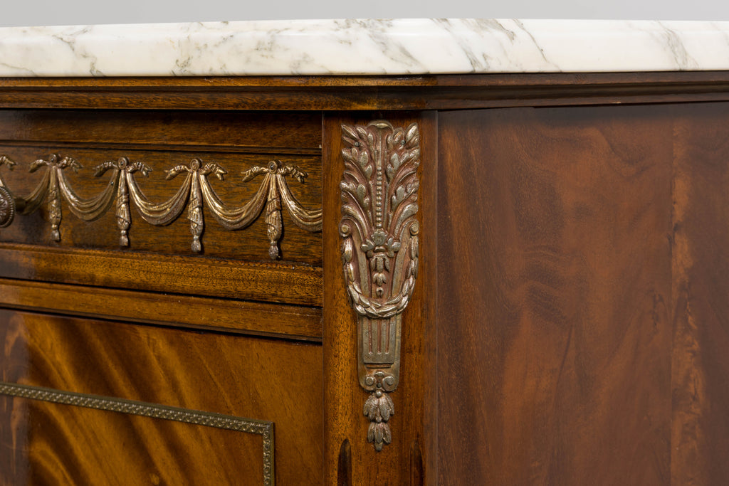 French Louis XVI Style Mahogany Sideboard Buffet W/ Carrara Marble