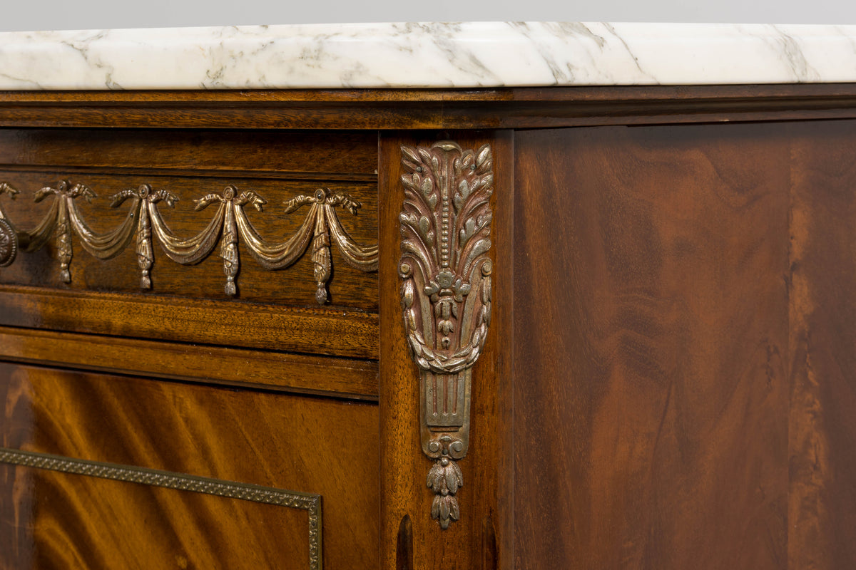 French Louis XVI Style Mahogany Sideboard Buffet W/ Carrara Marble