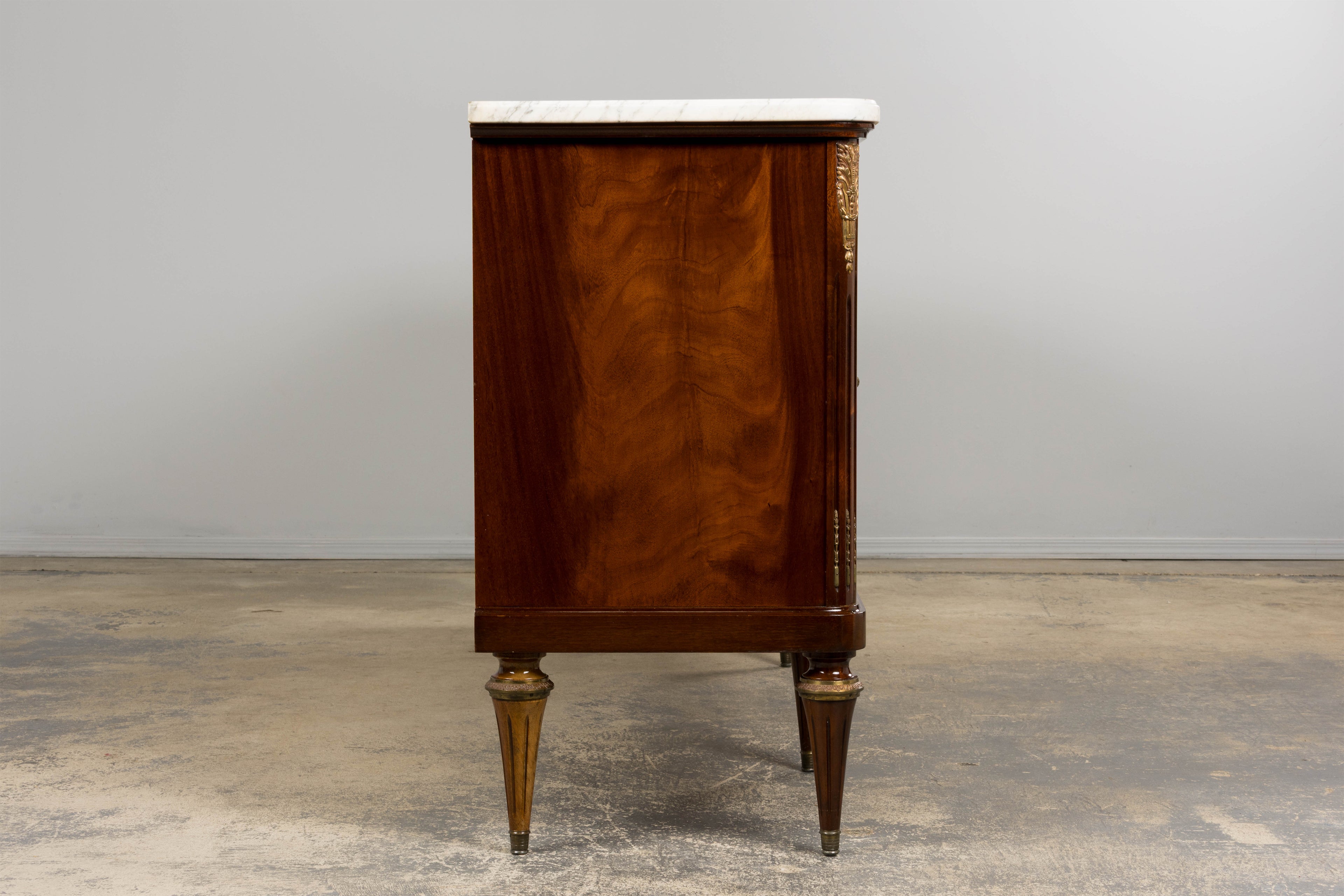 French Louis XVI Style Mahogany Sideboard Buffet W/ Carrara Marble