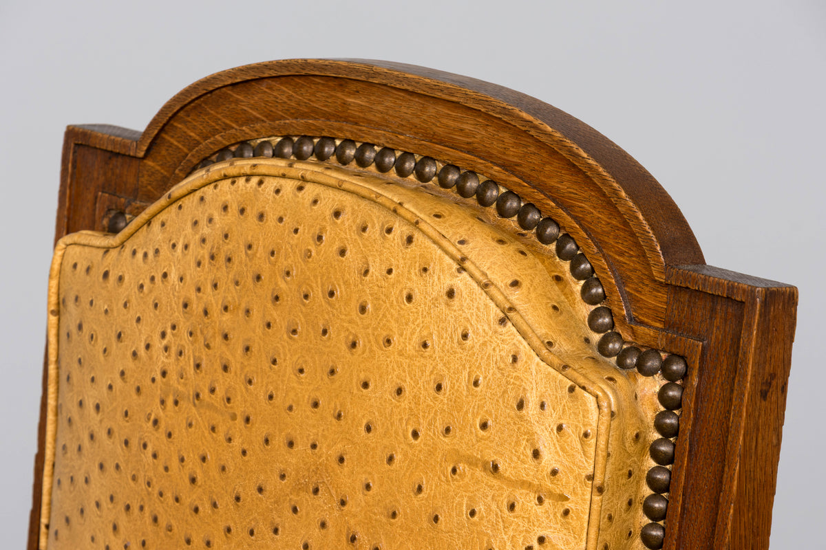 Set of 8 Late 19th Century French Napoleon III Oak Dining Chairs in Ostrich-Embossed Leather