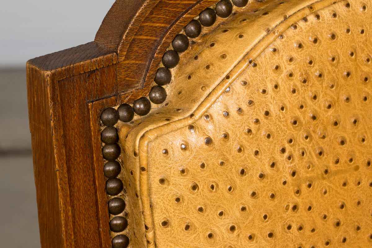 Set of 8 Late 19th Century French Napoleon III Oak Dining Chairs in Ostrich-Embossed Leather