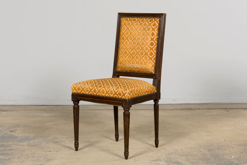 Set of Six Early 20th Century French Louis XVI Walnut Dining Chairs