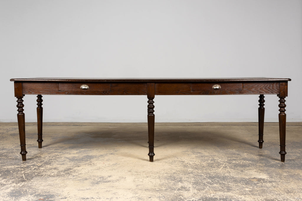 Mid-19th Century French Louis Philippe Long Oak Dining Table with Drawers