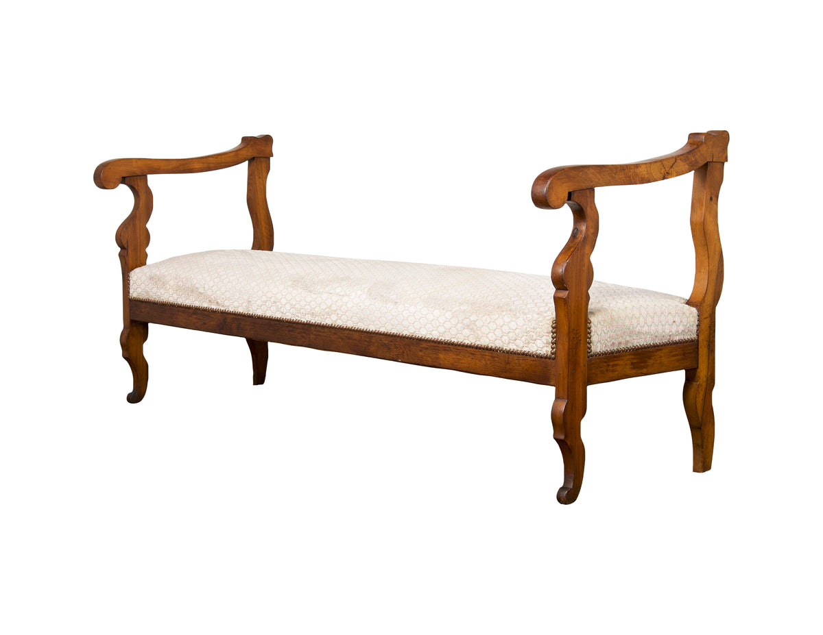 Antique Country French Provincial Upholstered Walnut Bench