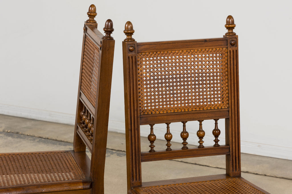 Antique French Henri II Style Walnut Caned Dining Chairs, Set of 8