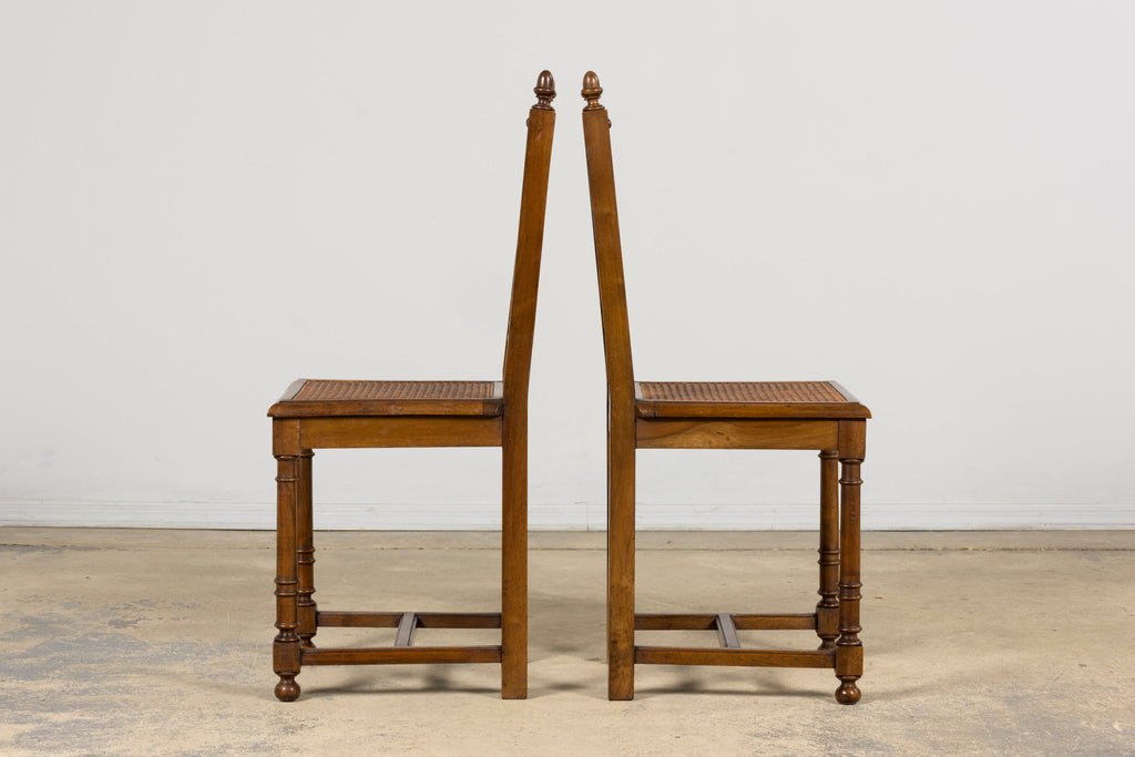 Antique French Henri II Style Walnut Caned Dining Chairs, Set of 8