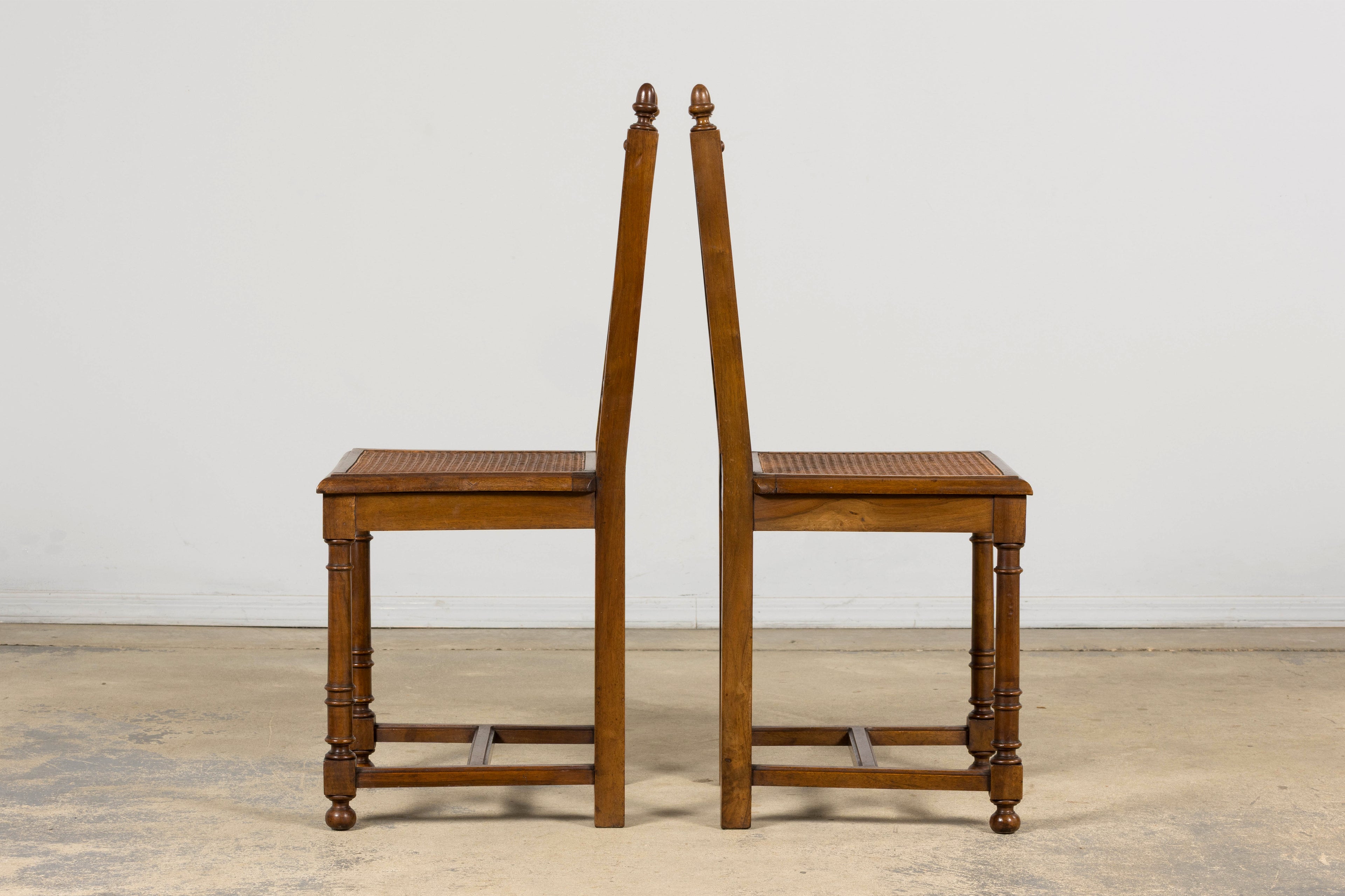 Antique French Henri II Style Walnut Caned Dining Chairs, Set of 8
