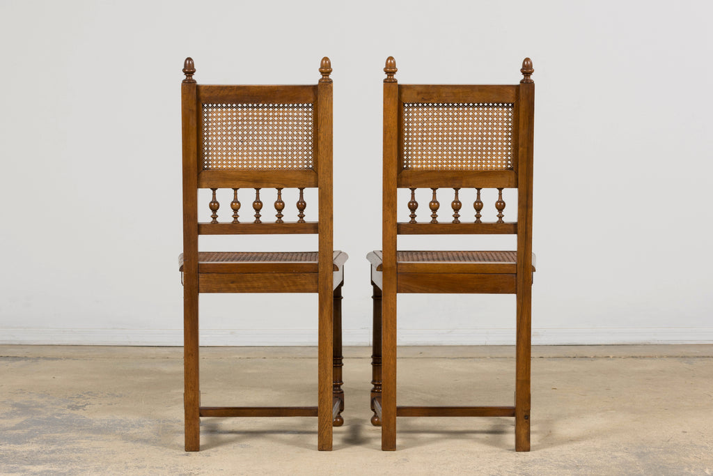 Antique French Henri II Style Walnut Caned Dining Chairs, Set of 8