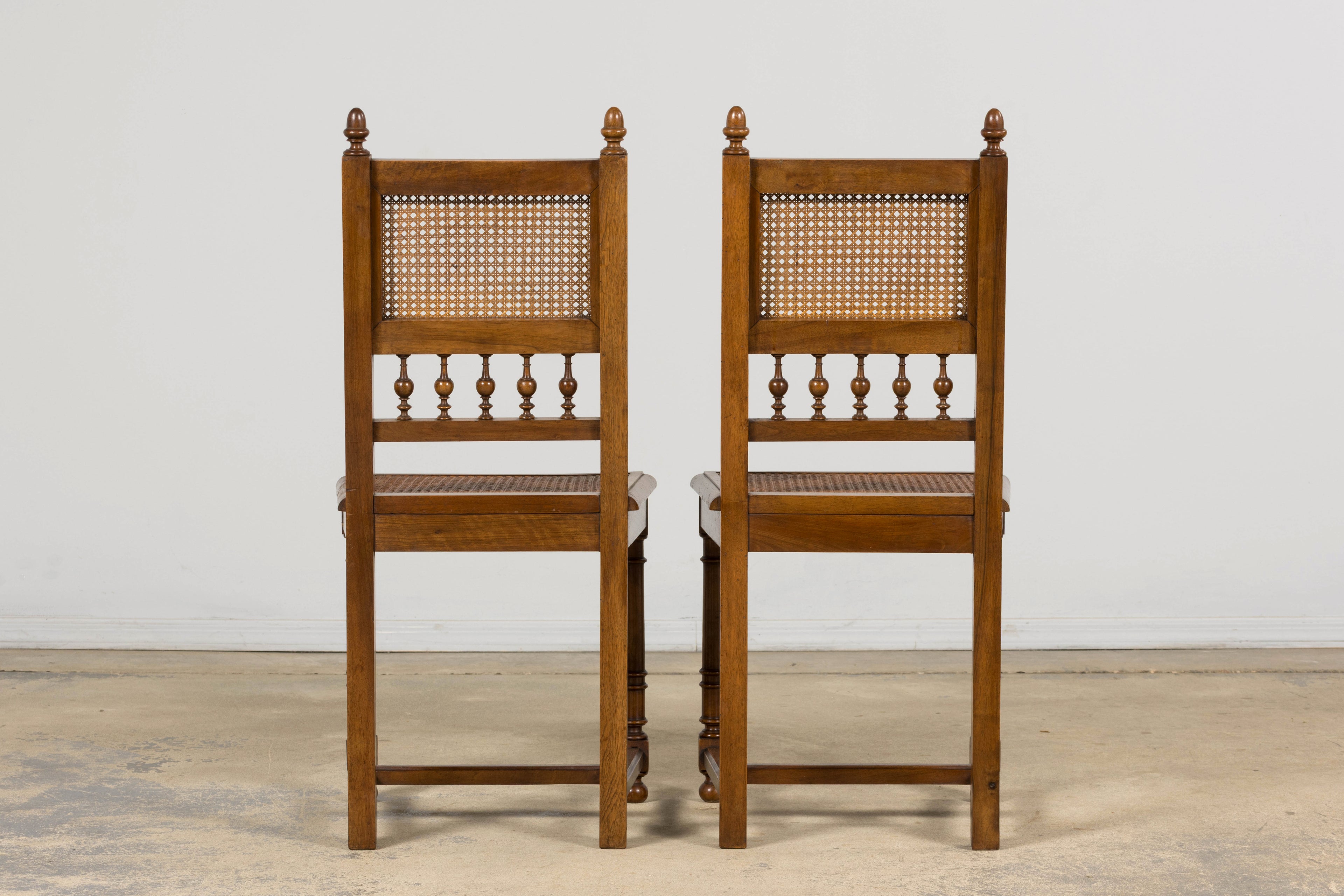 Antique French Henri II Style Walnut Caned Dining Chairs, Set of 8